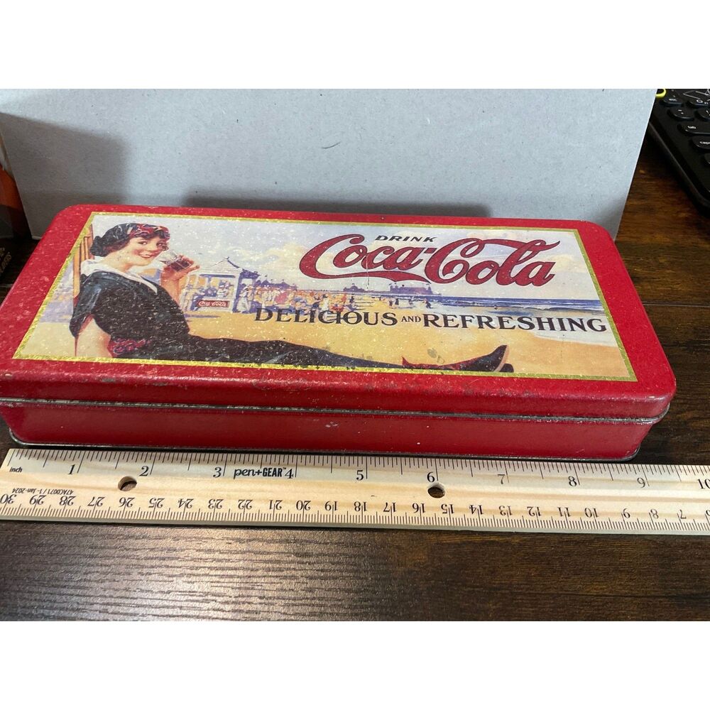 Vintage Coca-Cola Rectangular Tin (1929 "Girl on Beach" Artwork Reproduction)